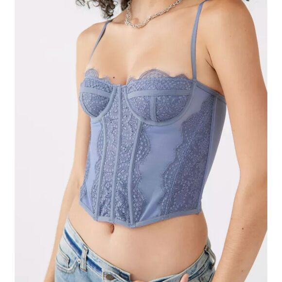 Urban Outfitters Out From Under Modern Love Corset Blue Sz Small - Picture 1 of 4